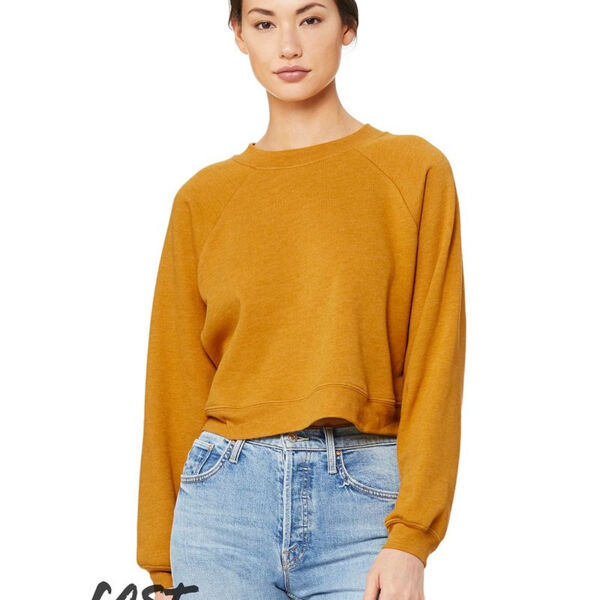 Women's Crop Raglan Fleece Crewneck Sweatshirt Thumbnail