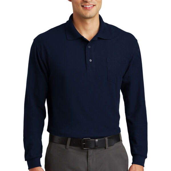 Port Authority® - Long Sleeve Silk Touch™ Polo with Pocket. K500LSP  Thumbnail