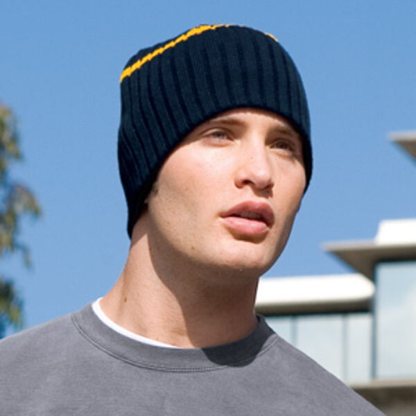 Rib Knit Beanie with Stripe Thumbnail