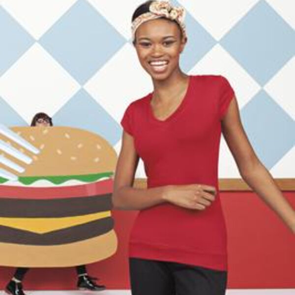 District® - Juniors Cotton/Spandex Banded V-Neck Tee. DT247 Thumbnail